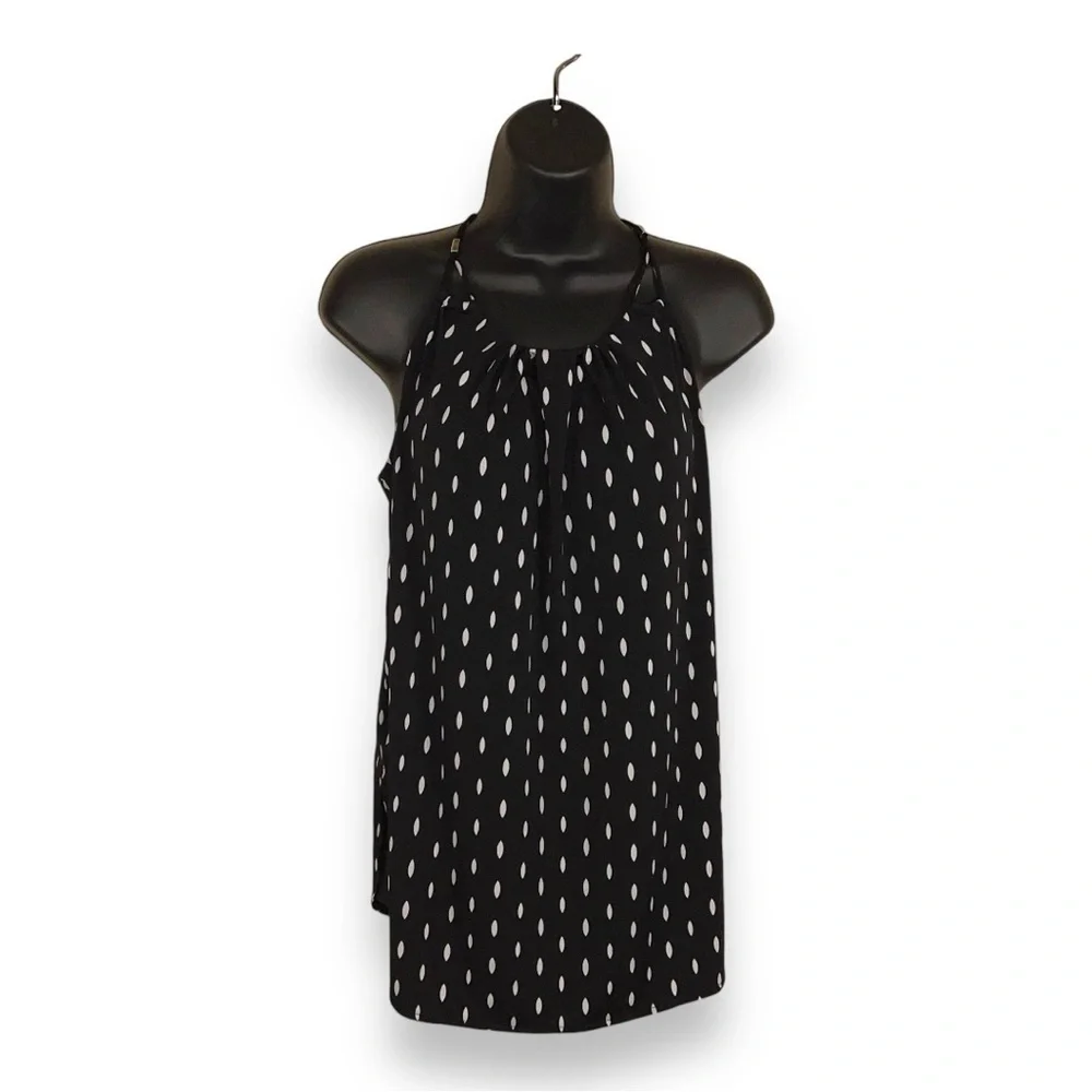 MEDIUM WORTHINGTON BLACK WHITE DOT PRINT SLEEVELESS BLOUSE STRETCH RETRO
